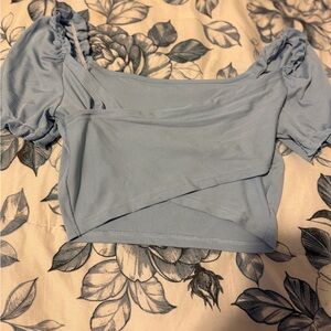 SHEIN Light Blue Crop Top with Puff Sleeves